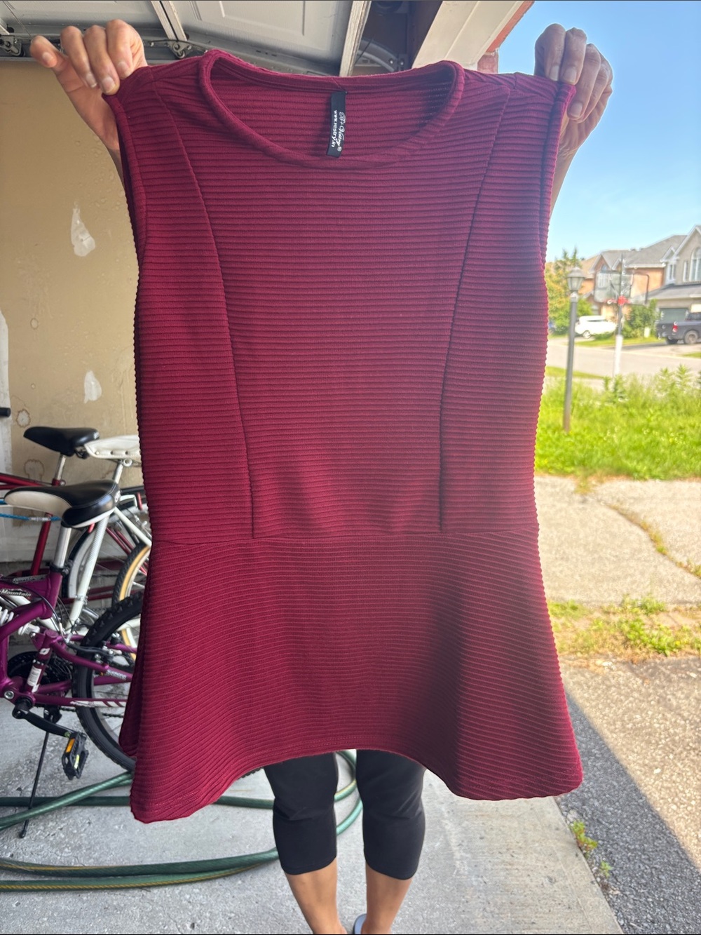 Sleeveless Peplum Top in Burgundy - Unknown Brand